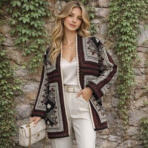 MAXSPORT Southwestern Patterned Heavy Woven Cardigan, L